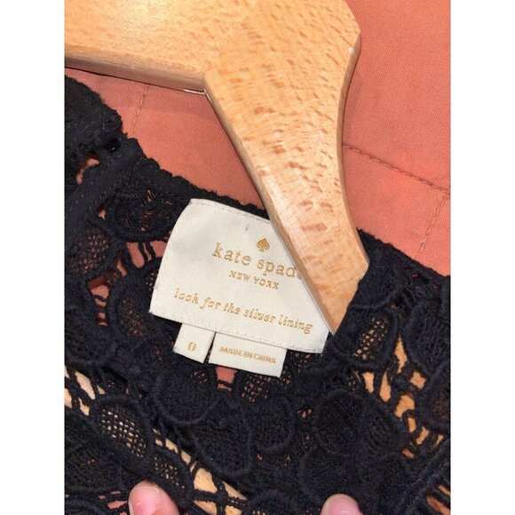 Kate Spade Black Ruffle Trim 3/4 Sleeves Lace Yoke Dress Women's Size 0 - Picture 4 of 11